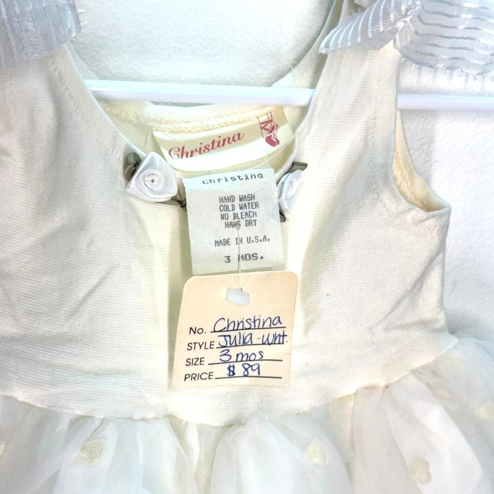 VTG Christina Baby Girl Dress White Heart Tulle Bow Detail Sleeveless 3 Months